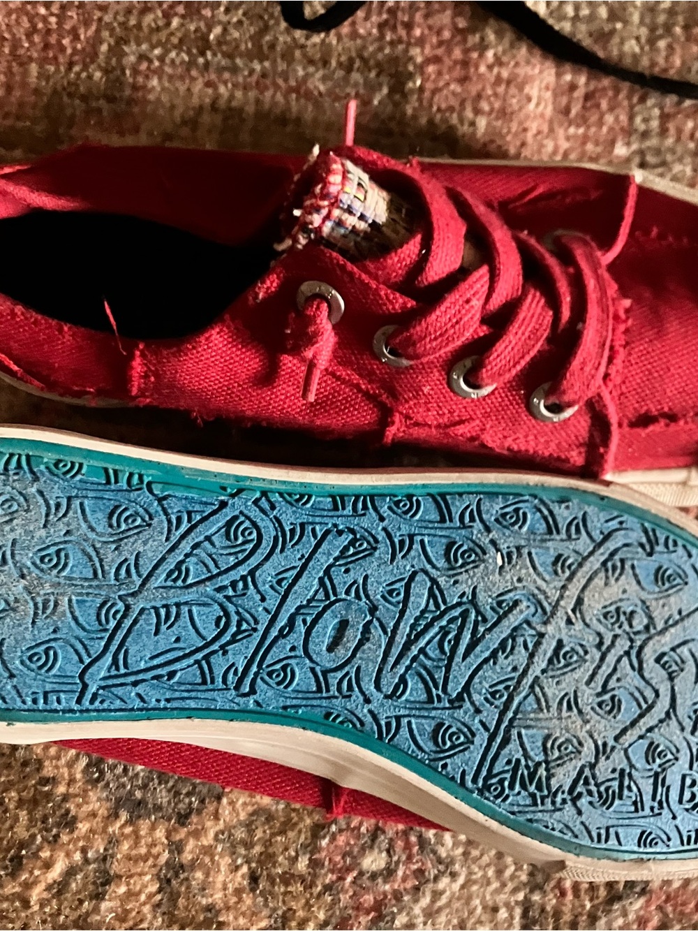 Blowfish Red Canvas Low-Top Sneakers with Blue Textured Outsole